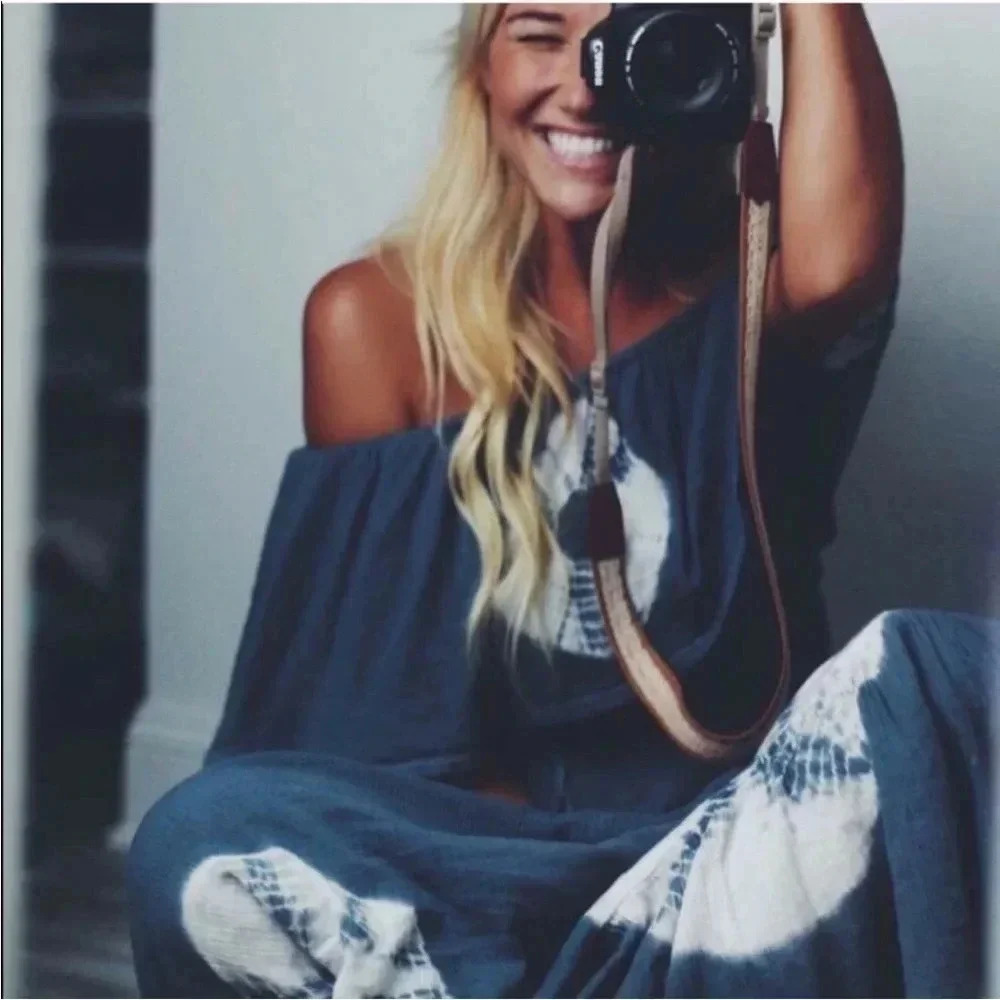 Billabong Blue Tie-Dye Off-Shoulder Dress